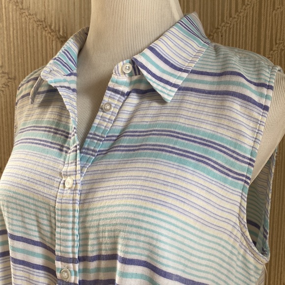 Talbots Striped Button Up Tank - Picture 2 of 6